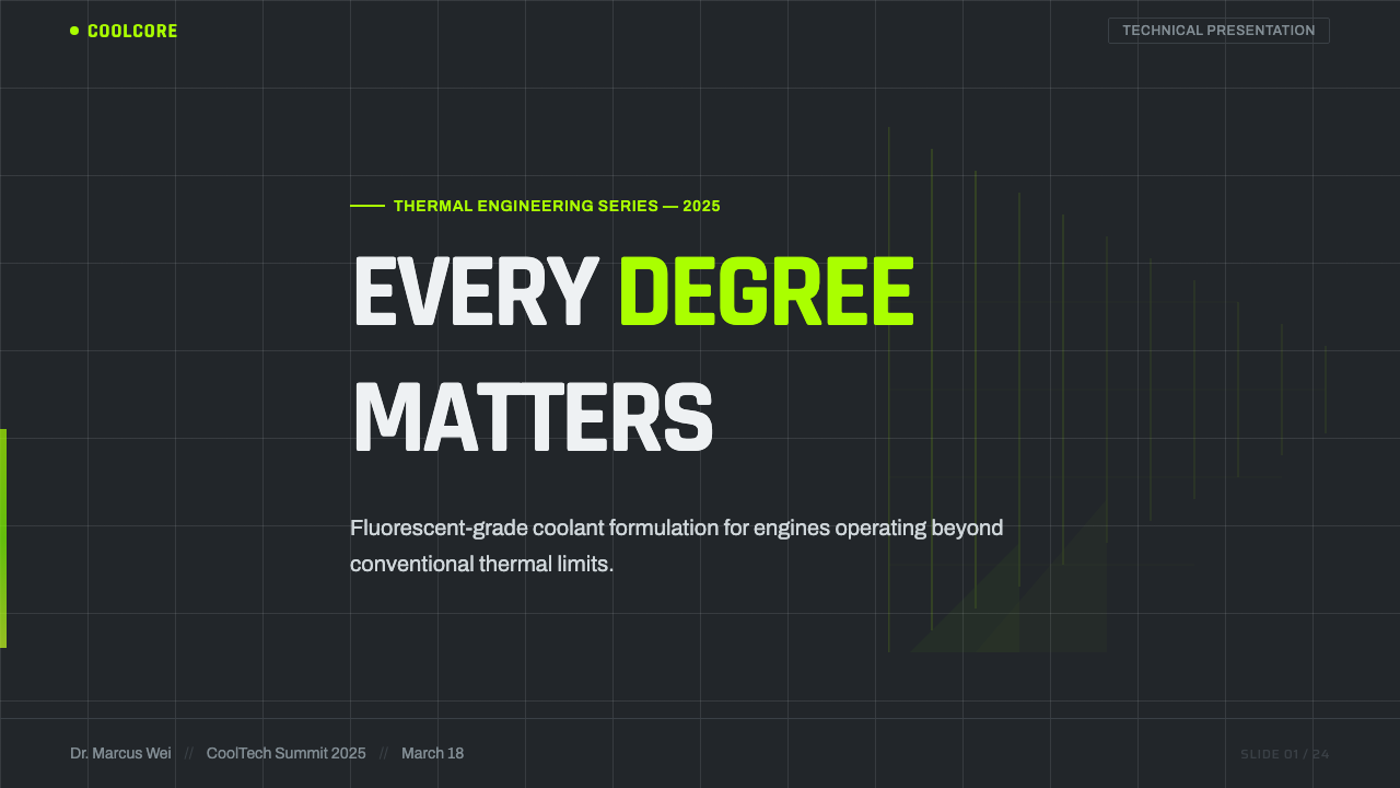 Fluorescent Antifreeze Green design style applied to a Slide · cover