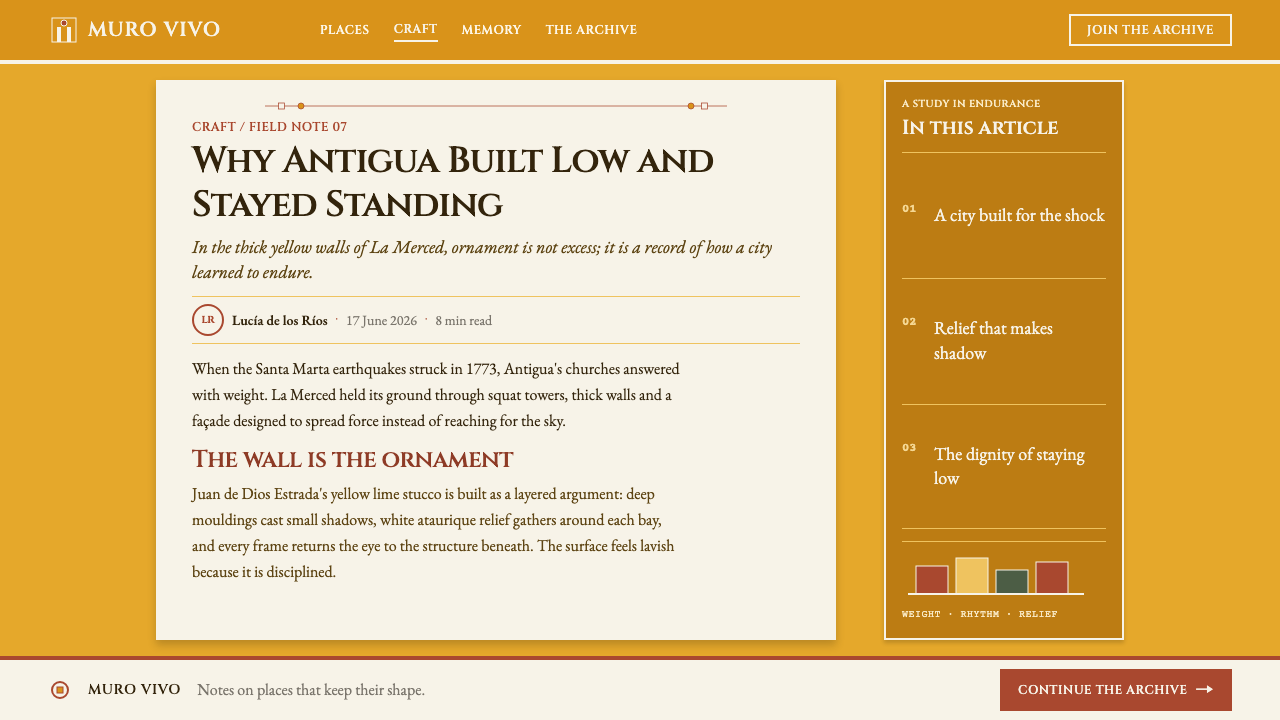 Antigua Guatemala Baroque design style applied to a Article page