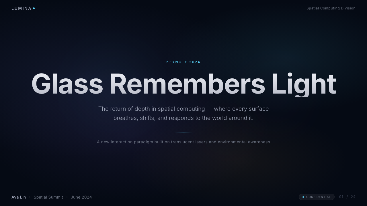 Apple Liquid Glass 2024 设计风格用在幻灯片 · 封面上