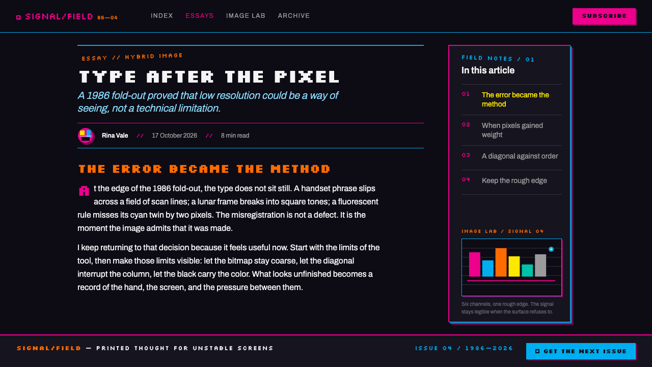 April Greiman Hybrid design style applied to a Article page