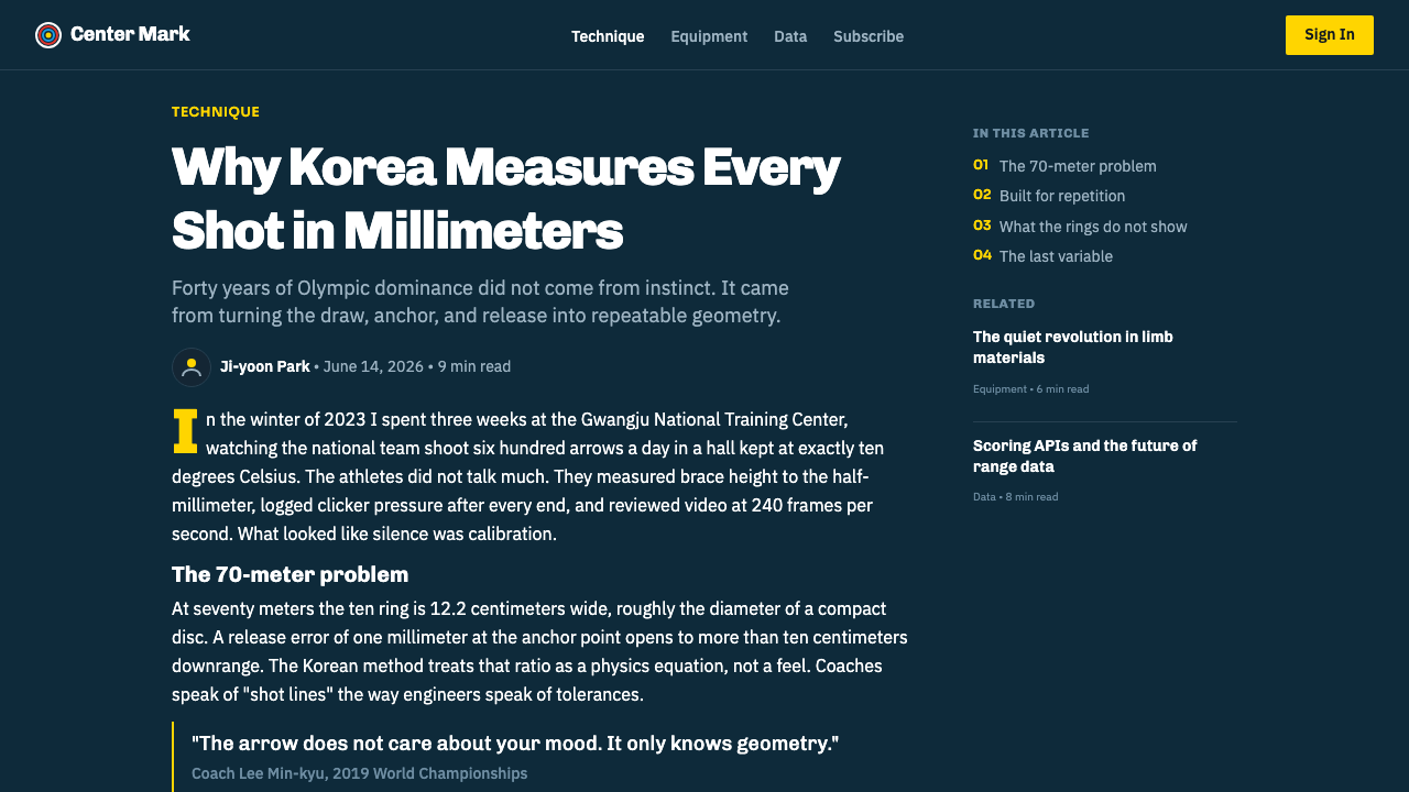 Olympic Archery design style applied to a Article page
