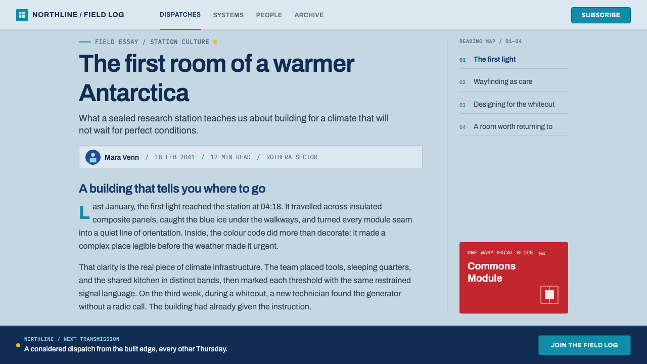 Arctic Terraform Station design style applied to a Article page