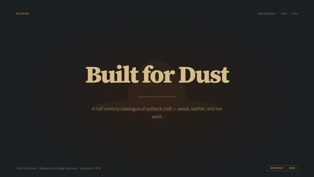 Akubra Outback (1970s Stockman) design style applied to a Slide · cover