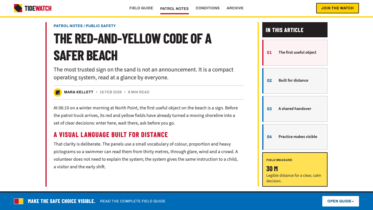Surf Life Saving Australia design style applied to a Article page