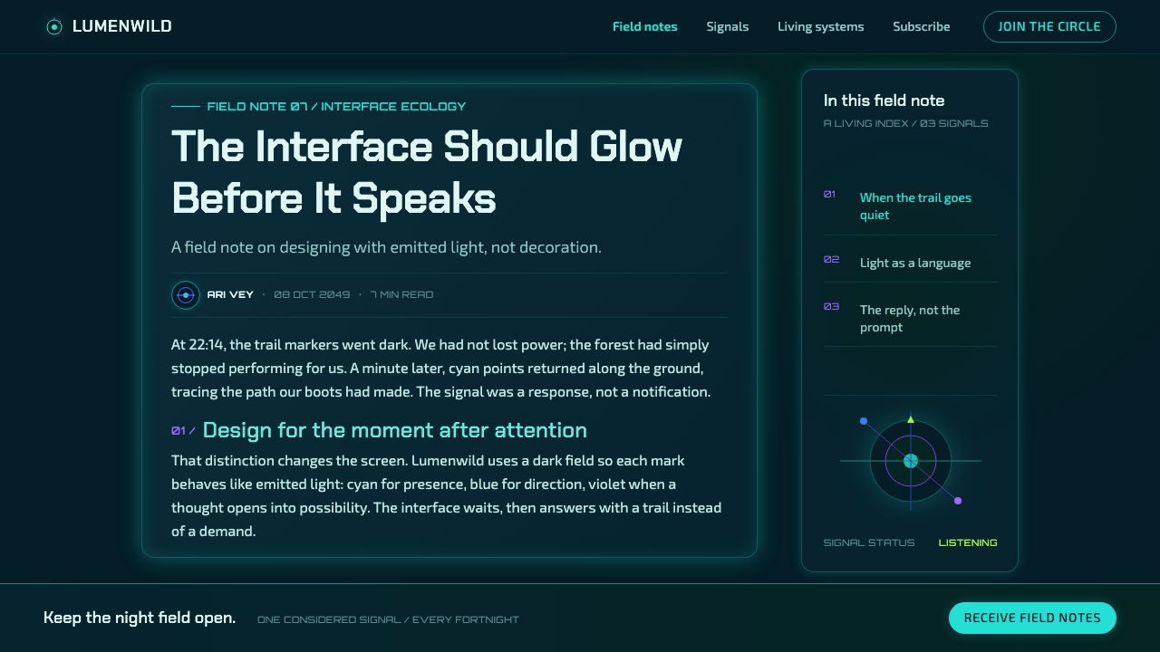 Avatar — Pandora Bioluminescence (2009) design style applied to a Article page