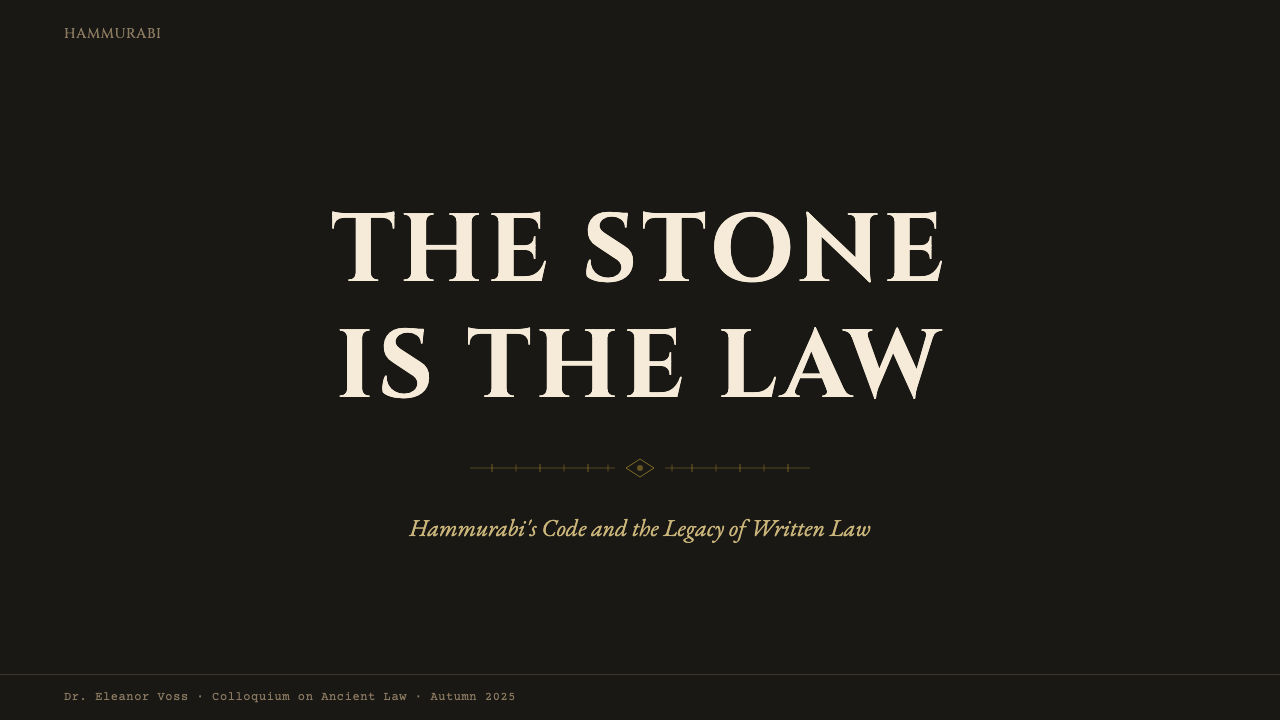 Babylonian Hammurabi Stele 设计风格用在幻灯片 · 封面上