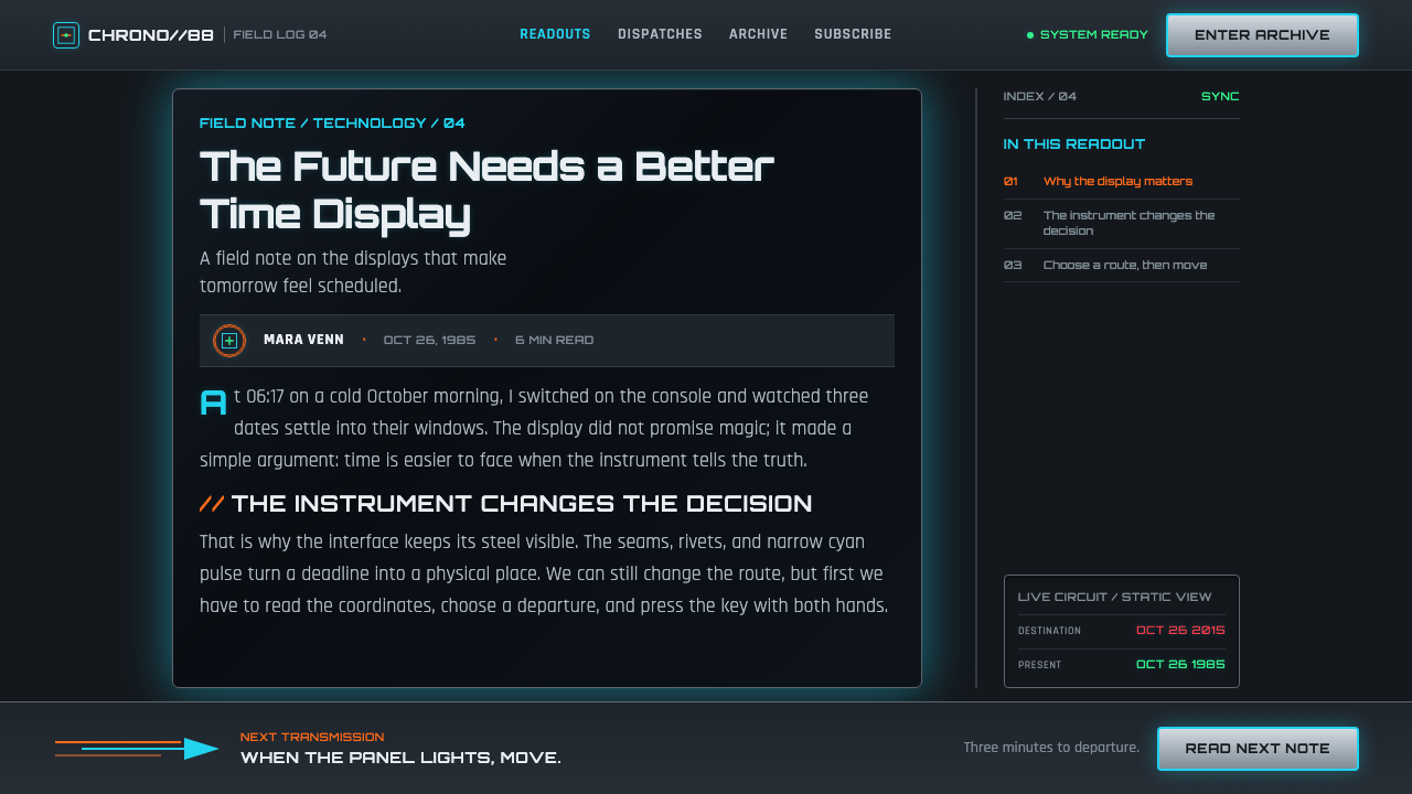 Back to the Future (1985) design style applied to a Article page