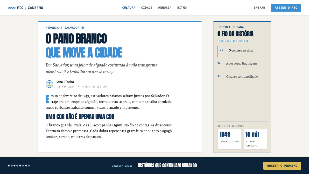 Afoxé Filhos de Gandhy design style applied to a Article page