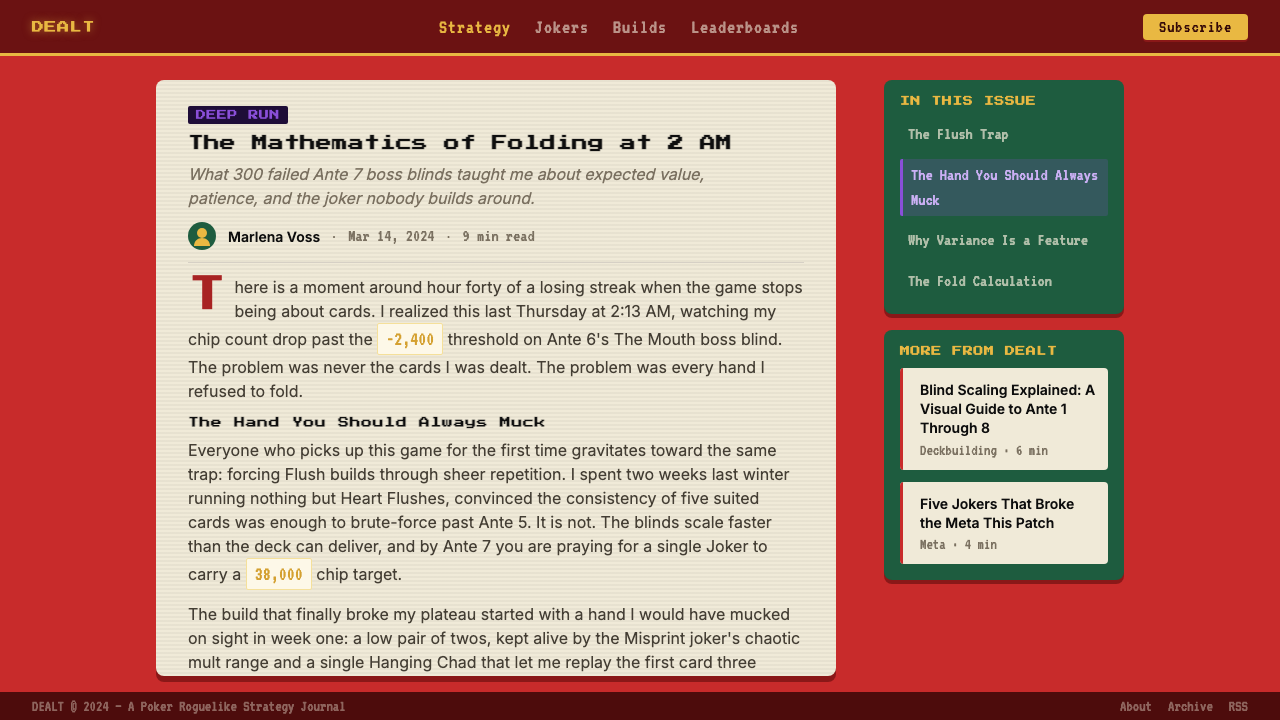 Balatro Poker Roguelike 设计风格用在文章页上