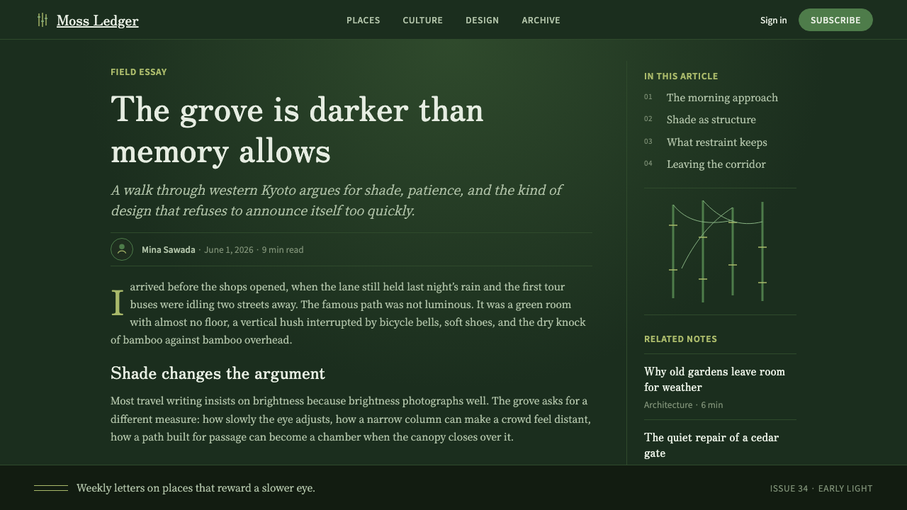 Bamboo Grove design style applied to a Article page