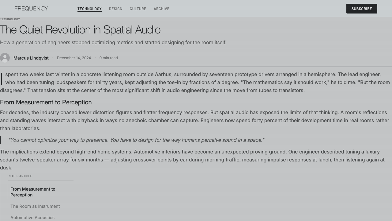 Bang & Olufsen Aluminium design style applied to a Article page