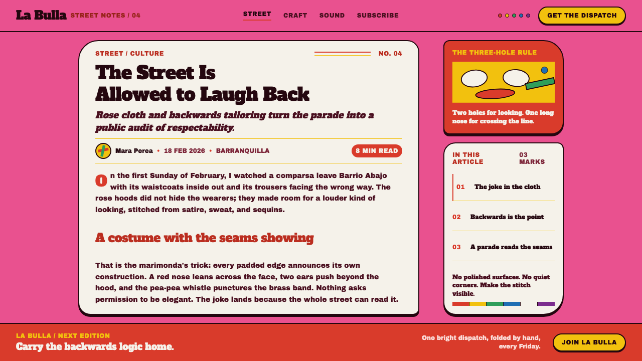 Marimonda Mask design style applied to a Article page