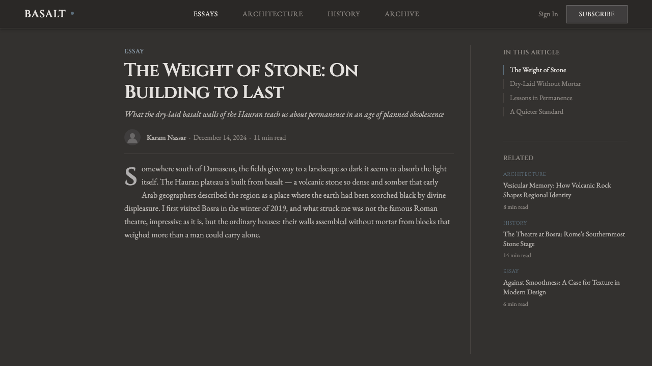Hauran Basalt Stone 设计风格用在文章页上