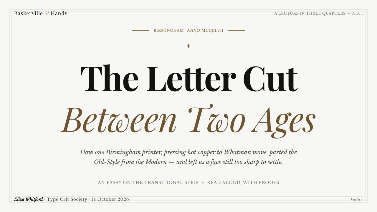 Baskerville Transitional Serif 设计风格用在幻灯片 · 封面上