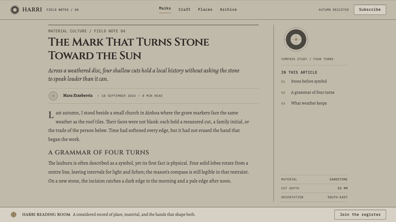 Basque Lauburu design style applied to a Article page