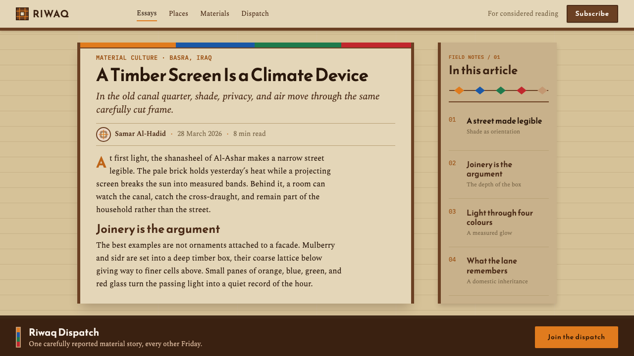 Basra Shanasheel design style applied to a Article page