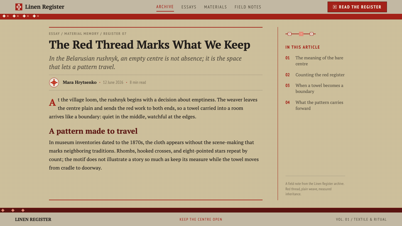 Belarusian Rushnyk design style applied to a Article page