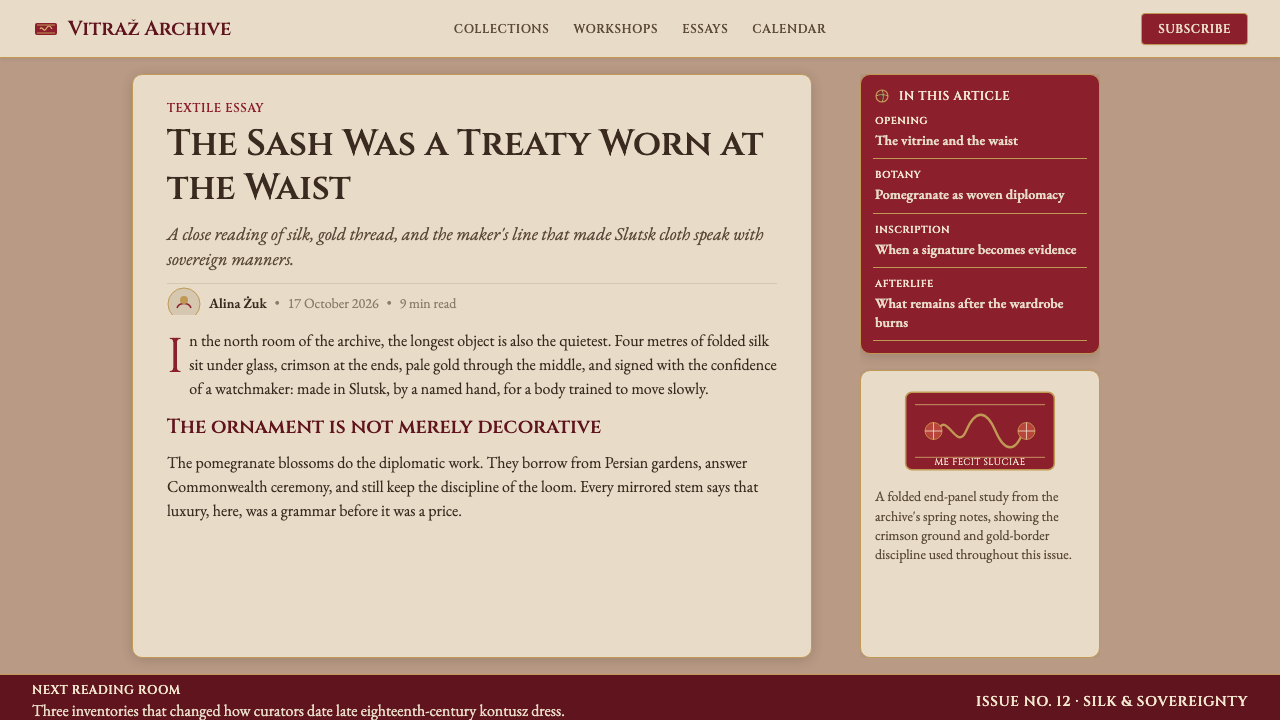 Belarusian Slutsk Sash design style applied to a Article page