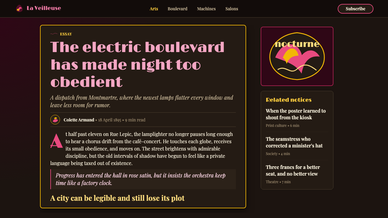 Belle Époque Paris design style applied to a Article page