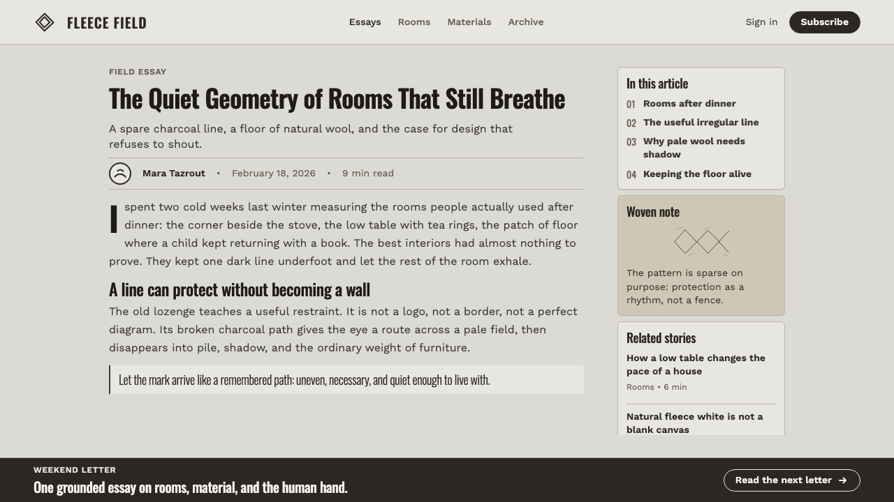 Beni Ourain Berber Carpet design style applied to a Article page