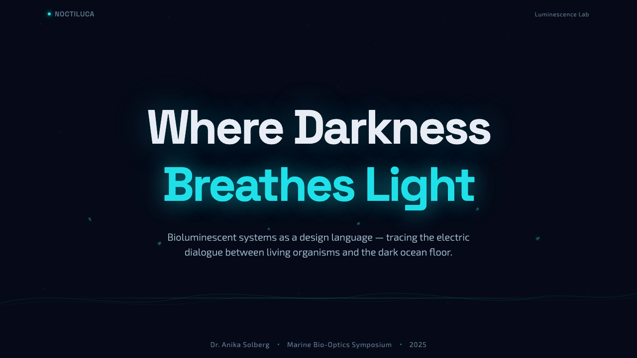 Bioluminescent Shore 设计风格用在幻灯片 · 封面上