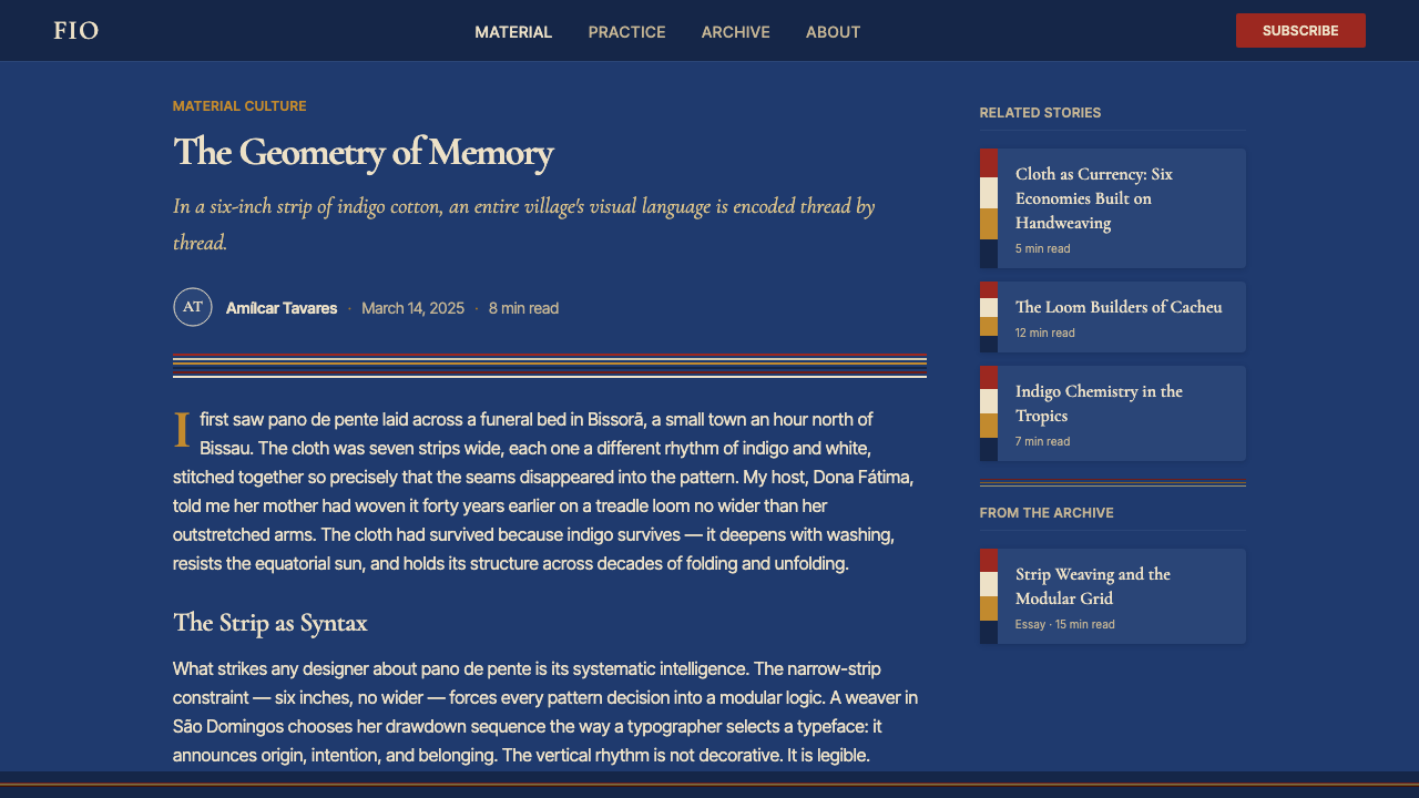 Bissau-Guinean Pano de Pente design style applied to a Article page