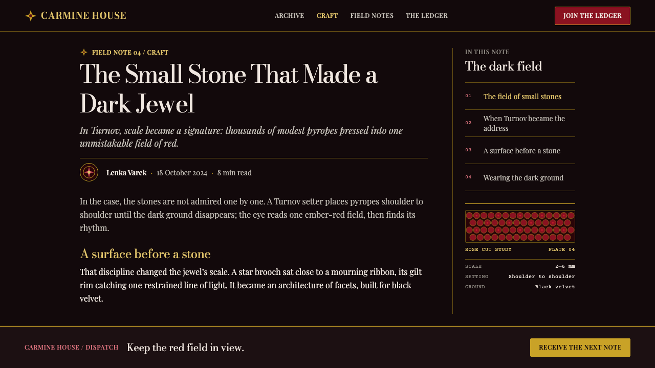 Bohemian Garnet design style applied to a Article page