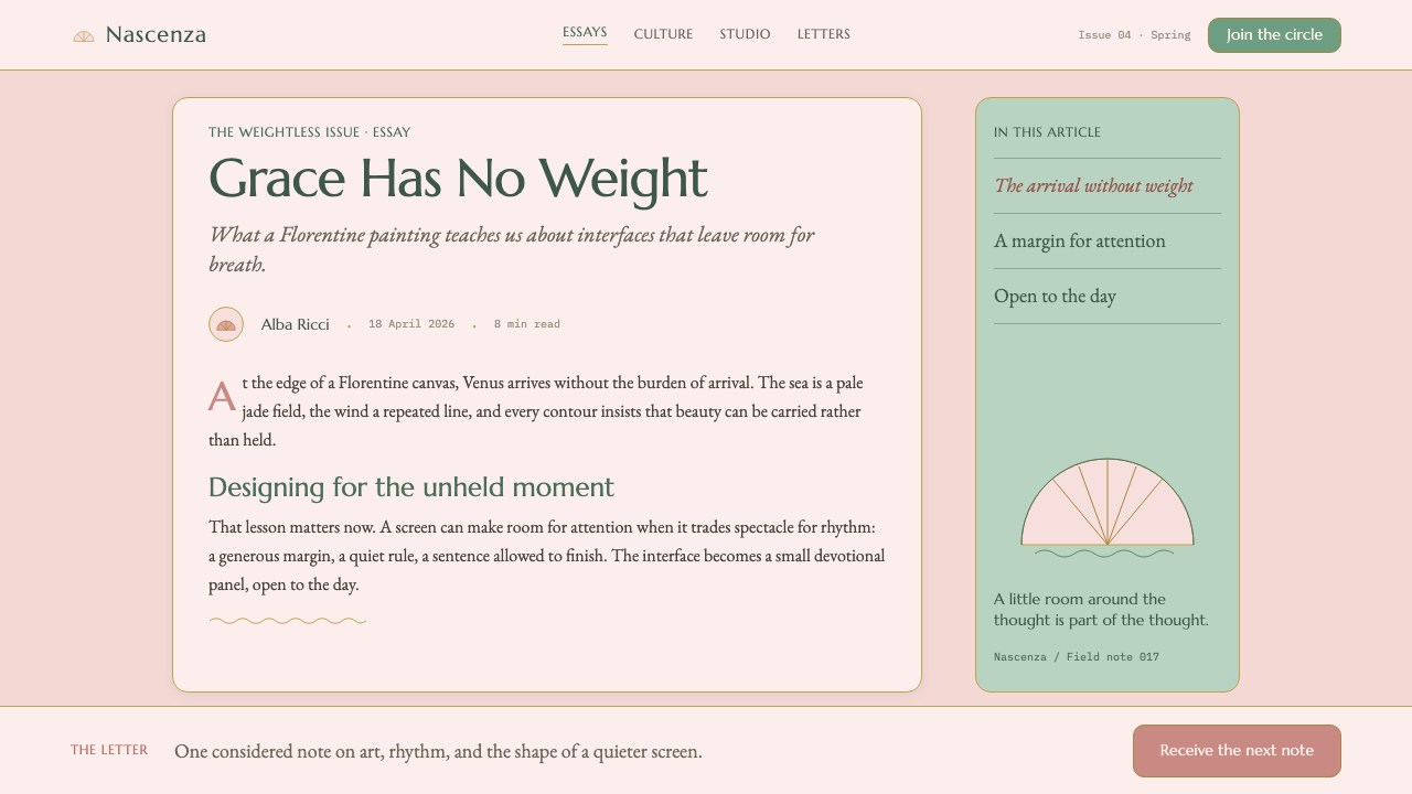 Botticelli Birth of Venus (1486) design style applied to a Article page