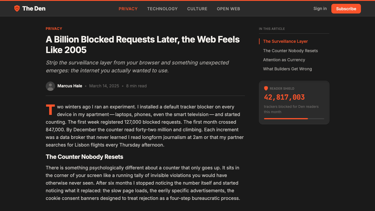 Brave Browser Lion Orange design style applied to a Article page