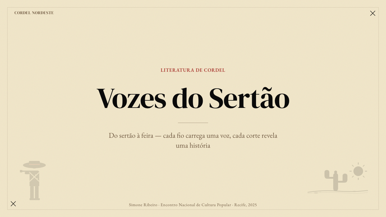 Brazilian Cordel (Northeast Folk Literature) 设计风格用在幻灯片 · 封面上