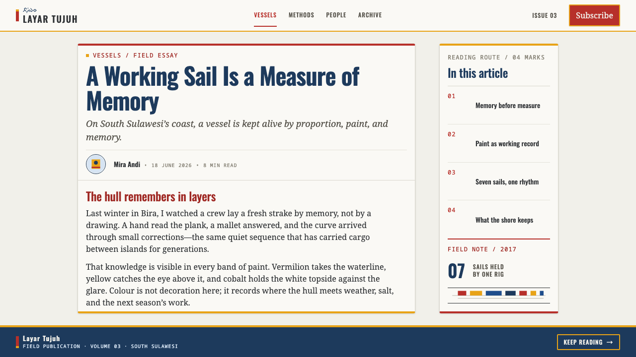 Bugis Pinisi design style applied to a Article page