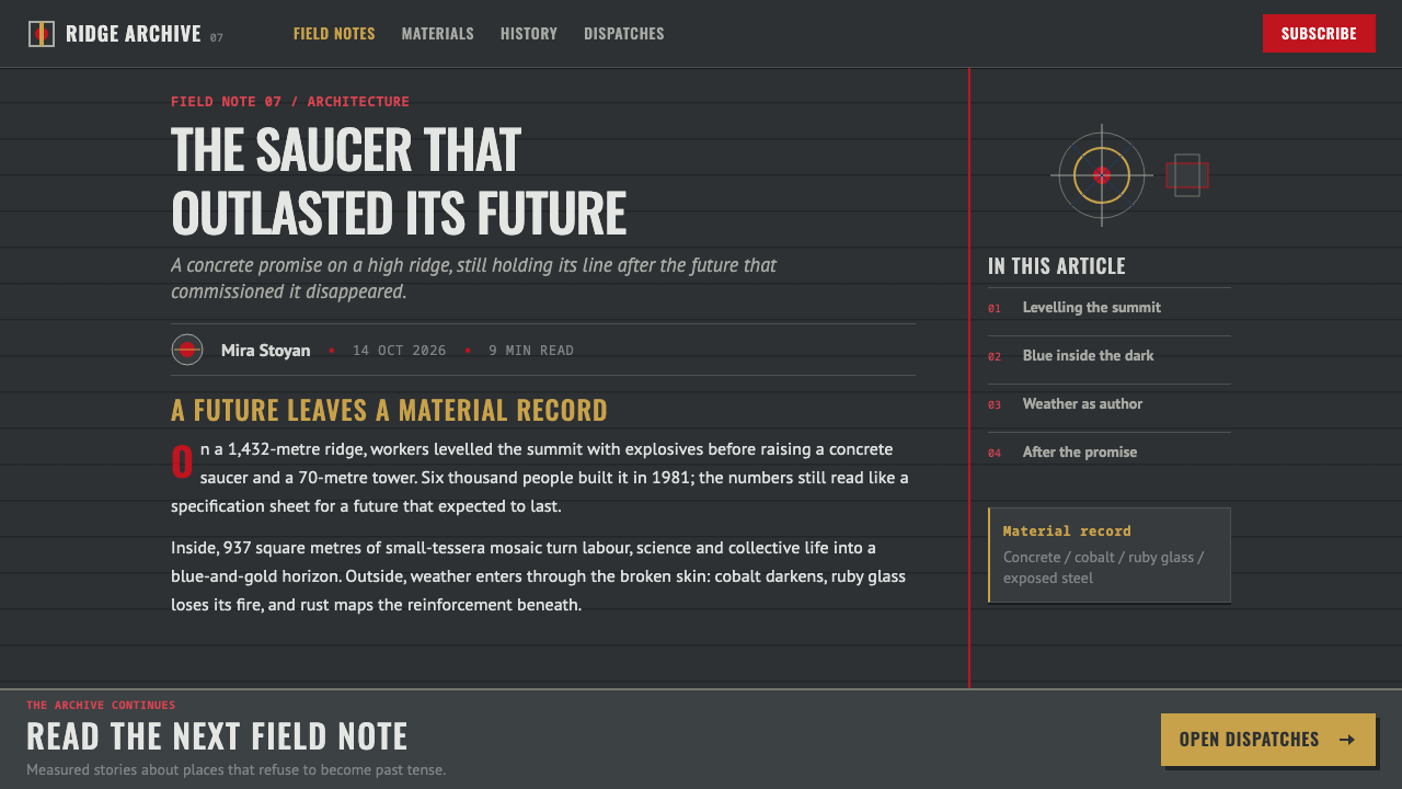 Buzludzha Monument design style applied to a Article page