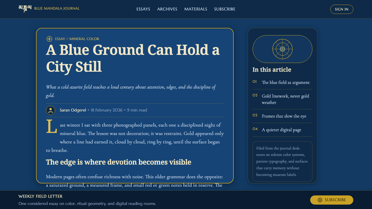 Buryat Buddhist Datsan Thangka design style applied to a Article page