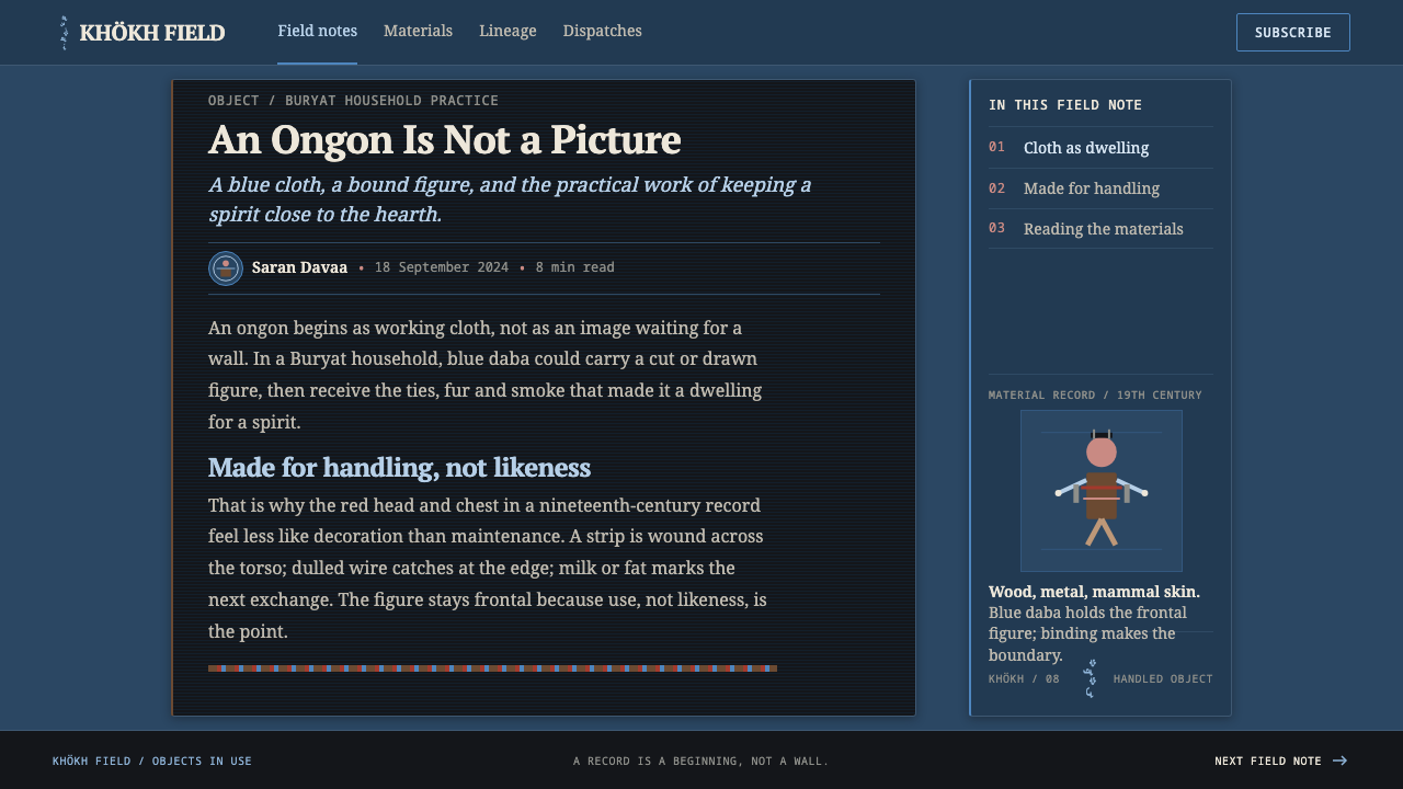 Buryat Ongon design style applied to a Article page