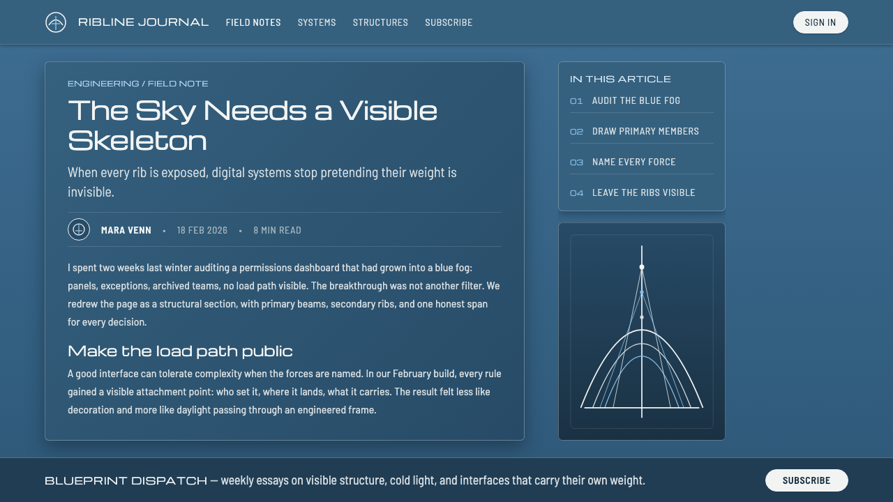 Calatrava White Ribs design style applied to a Article page