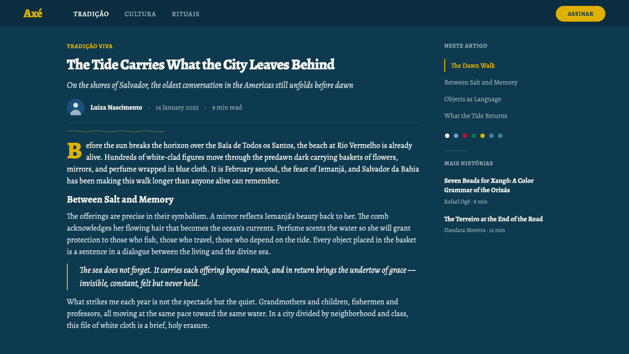 Candomblé Orixá design style applied to a Article page