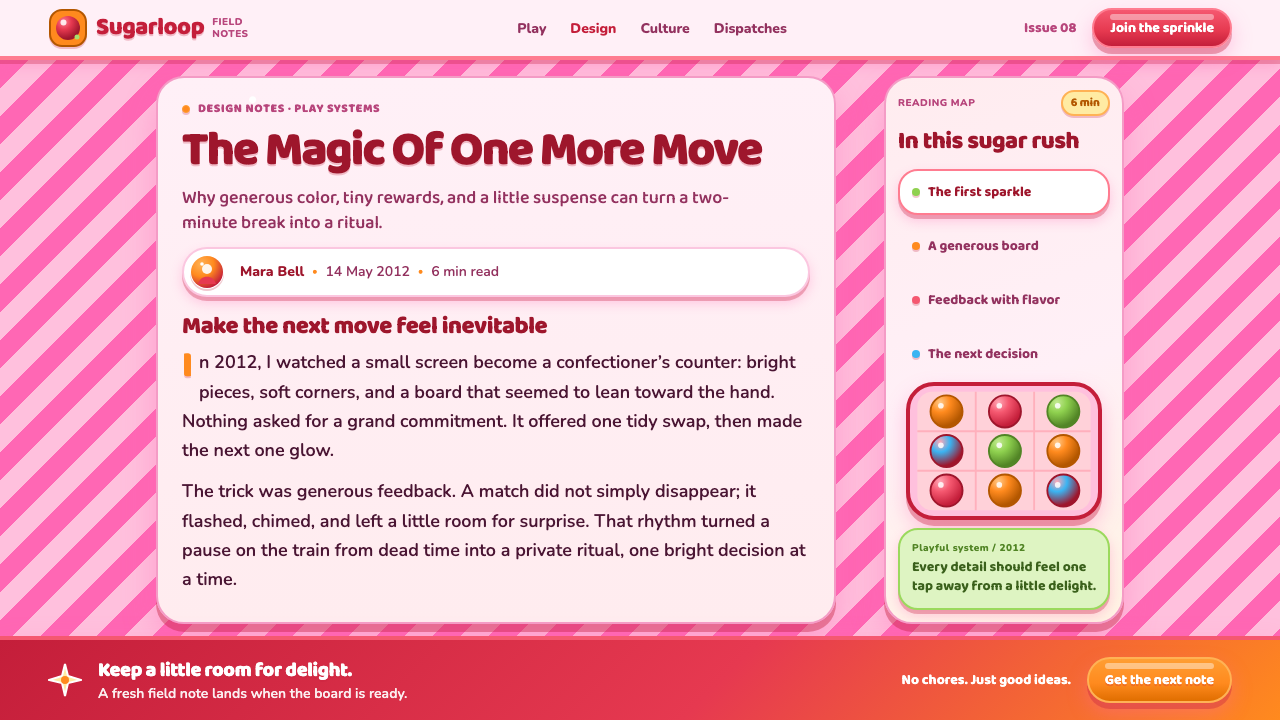 Candy Crush (2012) design style applied to a Article page