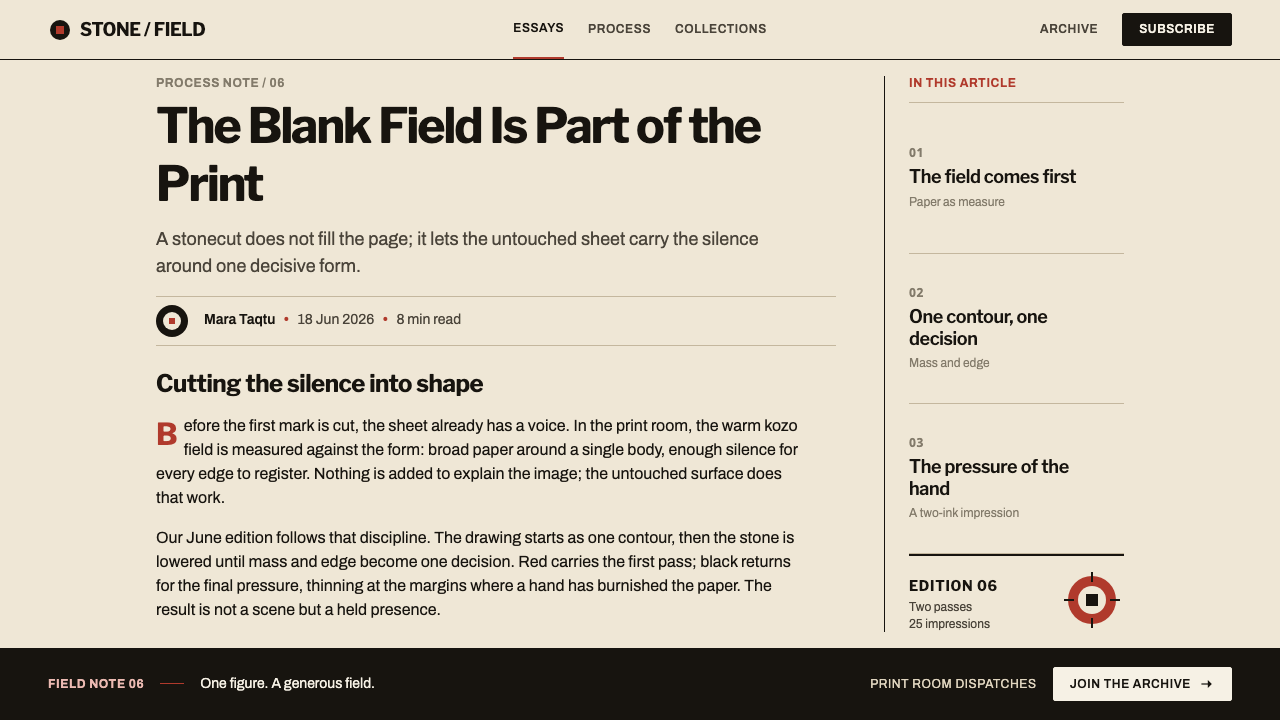 Kinngait Stonecut Print design style applied to a Article page