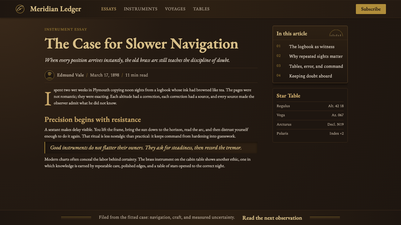 Sextant Navigation design style applied to a Article page