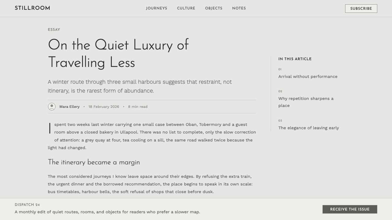 Cereal Magazine Minimal design style applied to a Article page