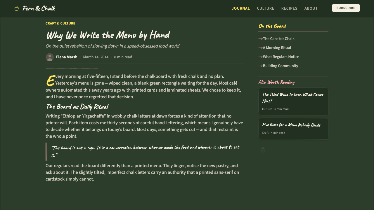 Chalkboard Cafe Menu (2010) 设计风格用在文章页上