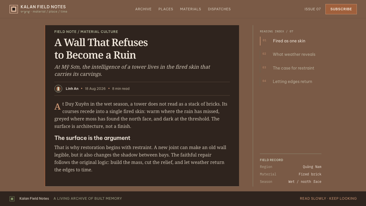 Cham My Son Towers design style applied to a Article page