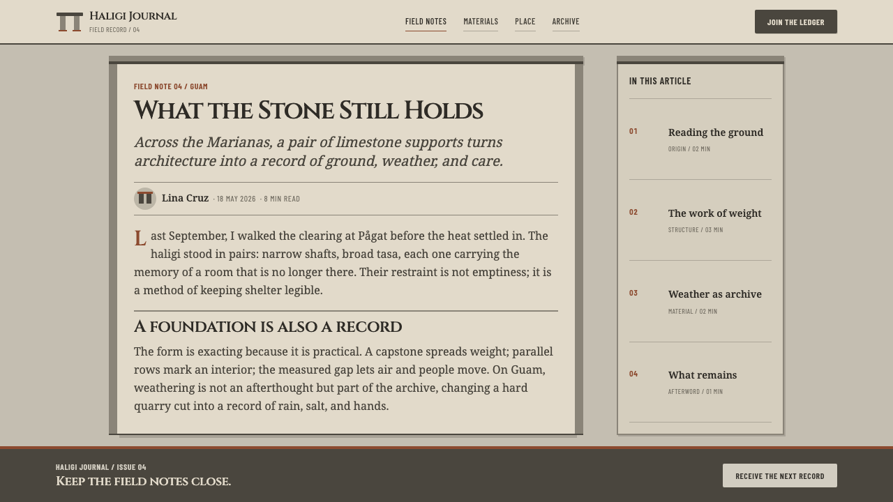 Chamorro Latte Stone design style applied to a Article page