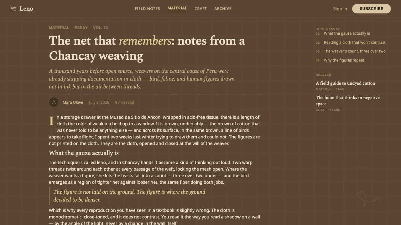Chancay Gauze Textile design style applied to a Article page