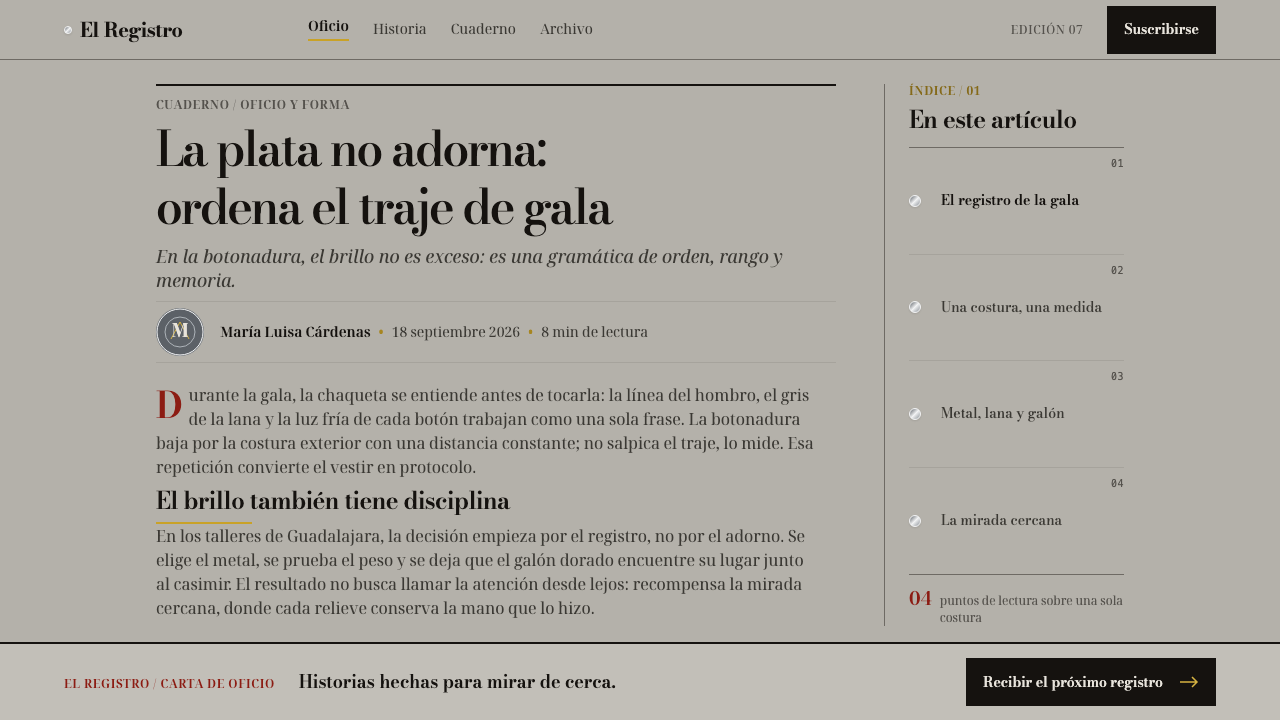 Charro Suit design style applied to a Article page