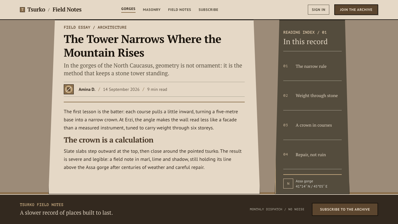 Vainakh Tower design style applied to a Article page