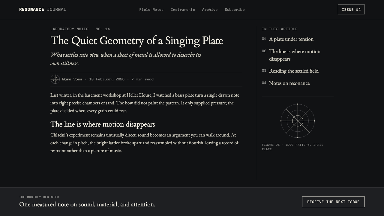 Chladni Acoustic Figures design style applied to a Article page
