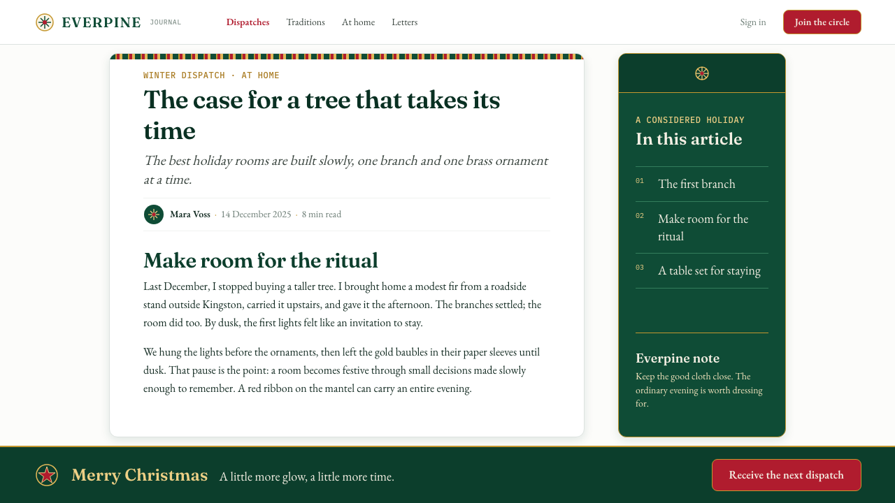 Christmas Classic design style applied to a Article page