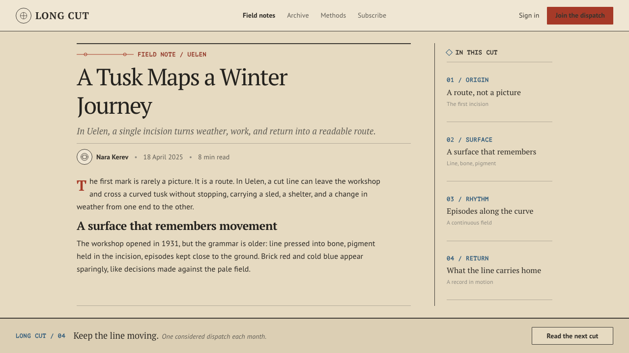 Uelen Walrus Ivory design style applied to a Article page