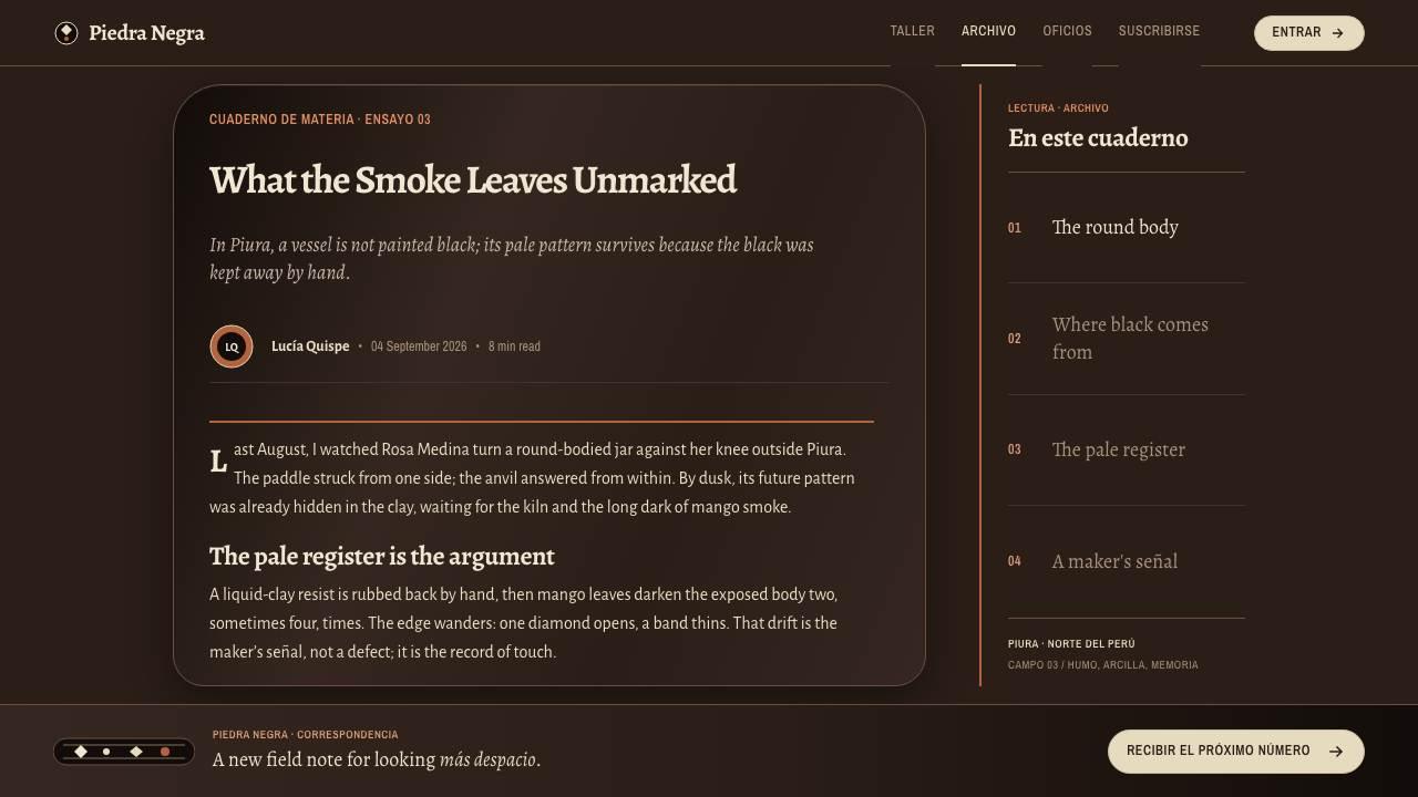 Chulucanas Ceramics design style applied to a Article page